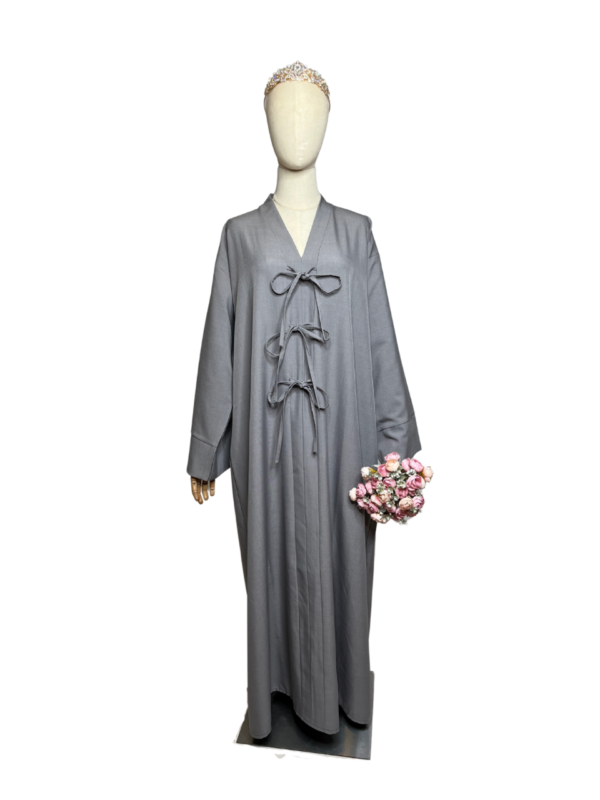 Abaya kimono grise Abaya Aliyah - avec noeuds